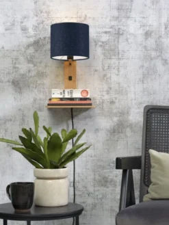 Good & Mojo Appliques Murales Et Spots Applique Bambou/lin Avec Tablette H36cm -Luminaires Soldes 202 applique bambou lin avec tablette h36cm 13