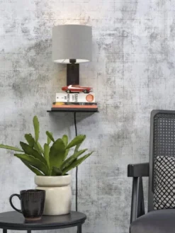 Good & Mojo Appliques Murales Et Spots Applique Bambou Noir/lin Avec Tablette H36cm -Luminaires Soldes 202 applique bambou noir lin avec tablette h36cm 31