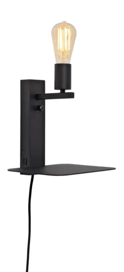 It's About Romi Appliques Murales Et Spots Applique Noire Avec Tablette H25cm