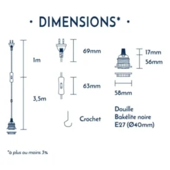 Hoopzi Suspensions Fil électrique Sectionnable En Tissu Luminaire Cuivre 4,5m -Luminaires Soldes 202 fil electrique sectionnable en tissu luminaire cuivre 4 5m 2