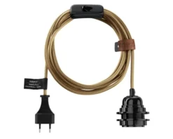 Hoopzi Suspensions Fil électrique Sectionnable En Tissu Luminaire Laiton 4,5m