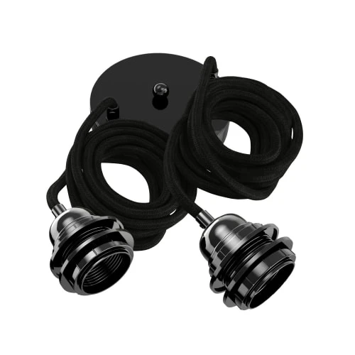 Hoopzi Suspensions Hang-2 Suspension Plafonnier En Lin Français - Noir - 2 Fils 2,50m 3 Hoopzi Suspensions Hang-2 Suspension Plafonnier En Lin Français - Noir - 2 Fils 2,50m