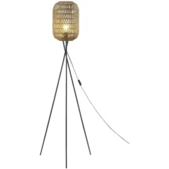 ATHM DESIGN Lampadaires Lampadaire Abat Jour Rotin Beige Et Pieds Métal Noir -Luminaires Soldes 202 lampadaire abat jour rotin beige et pieds metal noir 2
