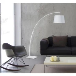 ATHM DESIGN Lampadaires Lampadaire Abat Jour Tissu Blanc Et Pied Métal -Luminaires Soldes 202 lampadaire abat jour tissu blanc et pied metal 8