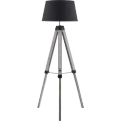 ATHM DESIGN Lampadaires Lampadaire Abat Jour Tissu Noir Et Pieds Bois -Luminaires Soldes 202 lampadaire abat jour tissu noir et pieds bois 3