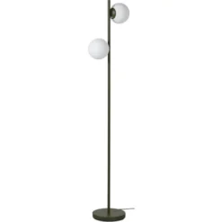 ATHM DESIGN Lampadaires Lampadaire Abat Jour Verre Pied Metal Brossé Vert Kaki
