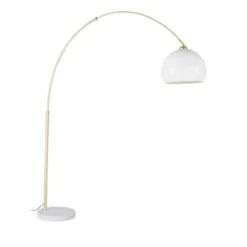 Maisons Du Monde Lampadaires Lampadaire Arqué En Métal Doré, Marbre Blanc Et Abat-jour Teinté Crème H195