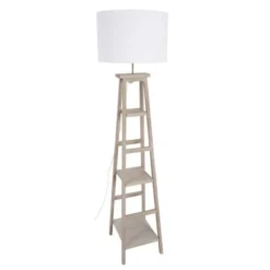 Corep Lampadaires Lampadaire Avec étagères Bois & Coton Blanc H162cm