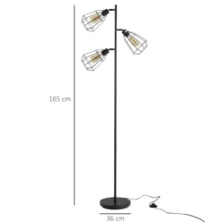 Homcom Lampadaires Lampadaire Design Industriel 3 Ampoules H165 Cm Noir -Luminaires Soldes 202 lampadaire design industriel 3 ampoules h165 cm noir 2