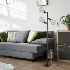 Homcom Lampadaires Lampadaire Design Industriel 3 Ampoules H165 Cm Noir -Luminaires Soldes 202 lampadaire design industriel 3 ampoules h165 cm noir 3