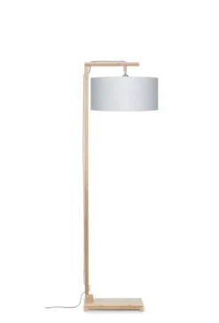 Good & Mojo Lampadaires Lampadaire En Bambou Abat-jour En Lin Gris Clair, H. 174cm