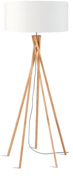 Good & Mojo Lampadaires Lampadaire En Bambou Et Lin Blanc H160cm -Luminaires Soldes 202 lampadaire en bambou et lin blanc h160cm 5