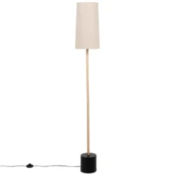 Maisons Du Monde Lampadaires Lampadaire En Bois Noir, Gris Et Beige, Abat-jour En Lin H154
