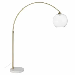 Maisons Du Monde Lampadaires Lampadaire En Marbre Blanc Et Métal Doré, Abat-jour Globe En Verre H153