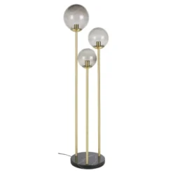 Maisons Du Monde Lampadaires Lampadaire En Marbre Noir, Tiges En Métal Doré Et Globes En Verre Teinte Fumé H155