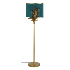 Maisons Du Monde Lampadaires Lampadaire En Métal Doré, Abat-jour à Franges Bleu Canard Et Singe En Résine Doré H144