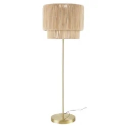 Maisons Du Monde Lampadaires Lampadaire En Métal Doré Abat-jour En Fibre Végétale H152