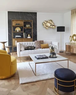 Maisons Du Monde Lampadaires Lampadaire En Métal Doré, Marbre Et Abat-jour En Velours Noirs H156 -Luminaires Soldes 202 lampadaire en metal dore marbre et abat jour en velours noirs h156 1000 4 37 220494 3