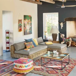 Maisons Du Monde Lampadaires Lampadaire En Métal Et Cuir De Chèvre Multicolore H 125 Cm -Luminaires Soldes 202 lampadaire en metal et cuir de chevre multicolore h 125 cm 1000 6 35 130702 9