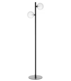 Wadiga Lampadaires Lampadaire En Métal Noir 2 Globes En Verre H130cm