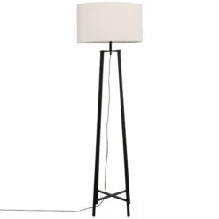 Maisons Du Monde Lampadaires Lampadaire En Métal Noir Et Abat-jour En Lin Recyclé H144