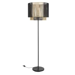 Maisons Du Monde Lampadaires Lampadaire En Métal Noir Mat Et Abat-jour Tressé En Corde Bicolore H162