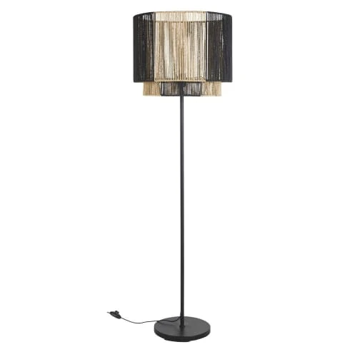 Maisons Du Monde Lampadaires Lampadaire En Métal Noir Mat Et Abat-jour Tressé En Corde Bicolore H162