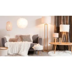 Maisons Du Monde Lampadaires Lampadaire En Terminalier Et Abat-jour En Coton Blanc H165 -Luminaires Soldes 202 lampadaire en terminalier et abat jour en coton blanc h165 1000 13 13 158232 6