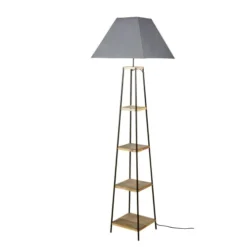 Maisons Du Monde Lampadaires Lampadaire étagère En Jujubier Et Abat-jour Gris H172