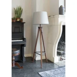 Dutchbone Lampadaires Lampadaire Trépied Bois Et Coton Blanc Cassé -Luminaires Soldes 202 lampadaire trepied bois et coton blanc casse 4