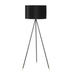 Maisons Du Monde Lampadaires Lampadaire Trépied En Métal Doré Et Noir, Abat-jour En Velours Noir H152