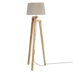 Maisons Du Monde Lampadaires Lampadaire Trépied En Paulownia Et Abat-jour Gris H150