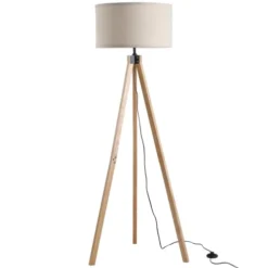 Homcom Lampadaires Lampadaire Trépied Style Scandinave H152 Cm Bois De Pin Lin Beige