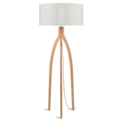 Good & Mojo Lampadaires Lampadaire Tripode Bambou Et Lin Naturel Blanc H160cm