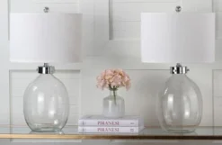 Safavieh Lampes à Poser Lampe à Poser Abat-jour 100% Coton Et Pied En Fer Et Verre Blanc (x2) -Luminaires Soldes 202 lampe a poser abat jour 100 coton et pied en fer et verre blanc x2 2