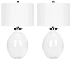 Safavieh Lampes à Poser Lampe à Poser Abat-jour 100% Coton Et Pied En Fer Et Verre Blanc (x2)