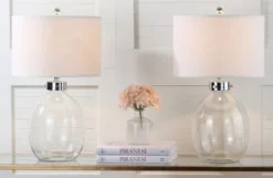 Safavieh Lampes à Poser Lampe à Poser Abat-jour 100% Coton Et Pied En Fer Et Verre Blanc (x2) -Luminaires Soldes 202 lampe a poser abat jour 100 coton et pied en fer et verre blanc x2 4