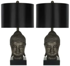 Safavieh Lampes à Poser Lampe à Poser Abat-jour En Tissu Et Pied En Résine Noir (x2)