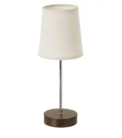 Wadiga Lampes à Poser Lampe à Poser Bois Foncé Métal Chromé Et Abat-jour Beige