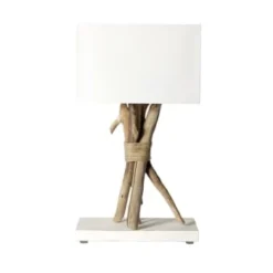 Coc'art Lampes à Poser Lampe à Poser En Bois Blanc Cassé -Luminaires Soldes 202 lampe a poser en bois blanc
