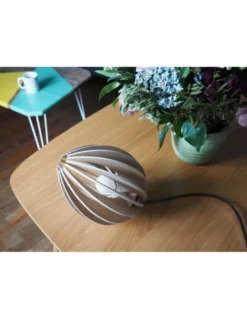 Gone's Lampes à Poser Lampe à Poser En Bois Chêne Naturel Avec Fil Blanc -Luminaires Soldes 202 lampe a poser en bois chene naturel avec fil blanc 2