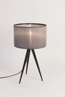 Zuiver Lampes à Poser Lampe à Poser En Bois Noir Et Abat Jour Gris -Luminaires Soldes 202 lampe a poser en bois noir et abat jour gris 4