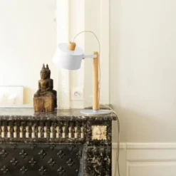 DIZY Design Lampes à Poser Lampe à Poser En Chêne Et Métal Blanc -Luminaires Soldes 202 lampe a poser en chene et metal blanc 1