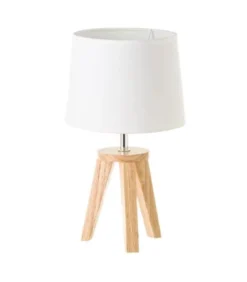 Wadiga Lampes à Poser Lampe à Poser Trépied Bois Et Abat-jour Blanc H33,5cm