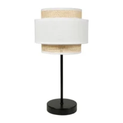 Jardideco Lampes à Poser Lampe Abat-jour Papier Rotin 3 Niveaux -Luminaires Soldes 202 lampe abat jour papier rotin 3 niveaux blanc