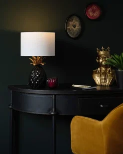 Maisons Du Monde Lampes à Poser Lampe Ananas En Céramique Noire Et Métal Doré, Et Abat-jour En Lin Blanc -Luminaires Soldes 202 lampe ananas en ceramique noire et metal dore et abat jour en lin blanc 1000 8 32 227213 4