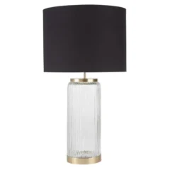 Maisons Du Monde Lampes à Poser Lampe Base En Verre Strié Et Métak Doré, Abat-jour En Coton Noir H79