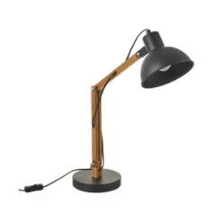 Wadiga Lampes à Poser Lampe De Bureau Articulée Métal Noir Et Bambou H40,5cm