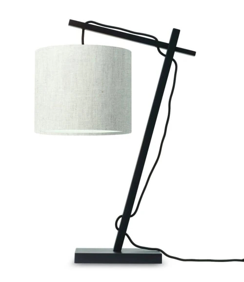 Good & Mojo Lampes à Poser Lampe De Table Bambou Noir/lin H46cm 3 Good & Mojo Lampes à Poser Lampe De Table Bambou Noir/lin H46cm