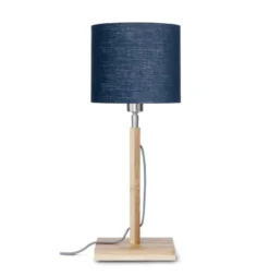 Good & Mojo Lampes à Poser Lampe De Table En Bambou Abat-jour En Lin Bleu Denim, H. 59cm -Luminaires Soldes 202 lampe de table en bambou abat jour en lin bleu denim h 59cm 5